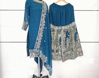 Embroidered Georgette Salwar Kameez: Indian Wedding Sharara, Pakistani Party Dress