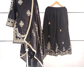 Embroidered Black Salwar Kameez: Pakistani Wedding Sharara Suit