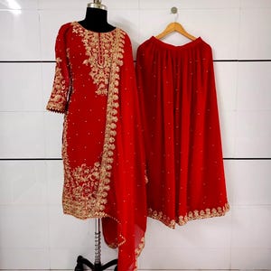 Marron Color Pakistani designer 3 Piece Heavy Embroidered Salwar Kameez with Dupatta Suit, Wedding Sharara, Pakistani Suit, Suit for Eid