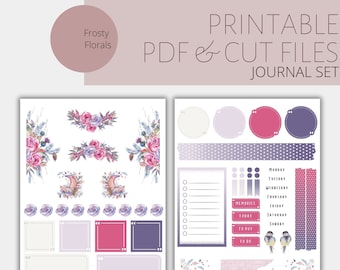 Pegatinas de diario y planificador / DIY IMPRIMIBLE / Kit de pegatinas coordinadas Frosty Florals / Pegatinas de planificador imprimibles / Bullet Journal