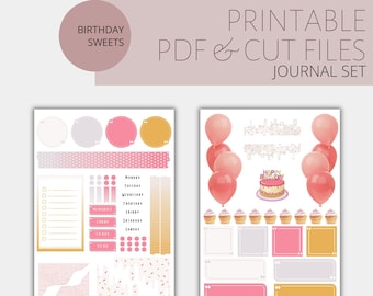 Pegatinas para planificador de dulces de cumpleaños / Rosa y amarillo (Descarga digital)