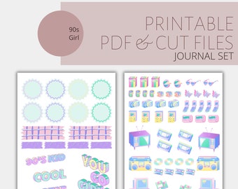 Set de pegatinas nostálgicas de los 90 / Pegatinas pastel para agenda (Imprimibles)