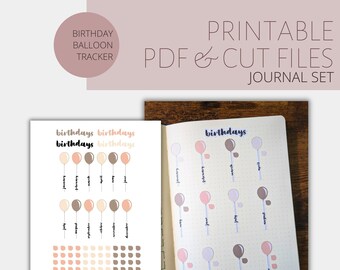 Pegatinas para el seguimiento de globos de cumpleaños / Kit de diario imprimible (PDF)