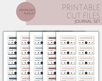 Pegatinas para diario y agenda / Imprimibles DIY / Lista de reproducción / Kit de pegatinas coordinadas Moonlight "Reproduciendo ahora" / Bullet Journal