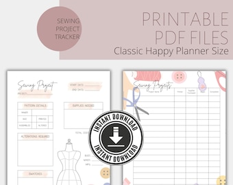 Planificador y rastreador de proyectos de costura / Happy Planner Classic / PDF descargable