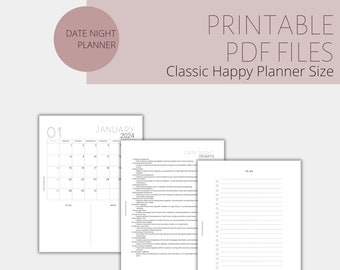 2024 Planificador minimalista de citas nocturnas / Happy Planner Tamaño clásico / Imprimible / Descarga en PDF