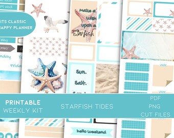 Pegatinas para planificador Starfish Tides / Plantilla imprimible Happy Planner (Patrón en PDF)