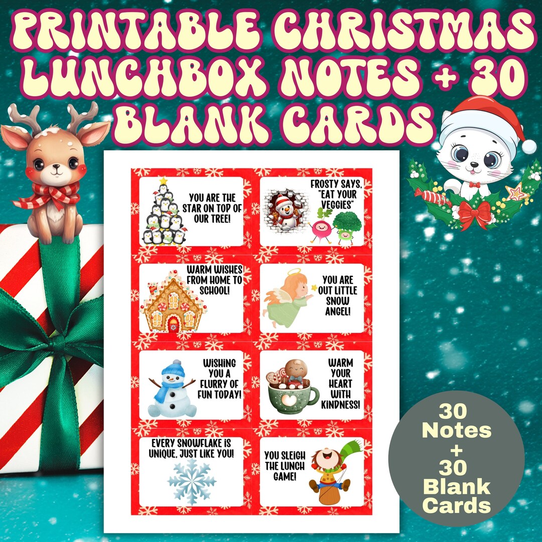 Winter Lunch Box Notes Printable Winter Lunchbox Cards Etsy