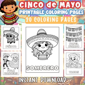 Cinco de Mayo coloring pages, Printable Mexican Coloring Pages, Kids Coloring Activities Download, Digital Download, Fiesta Colouring Sheets