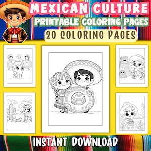 Mexican Culture coloring pages, Printable Mexican Coloring Pages, Kids Coloring Activities Download, Digital Download, Colouring Sheets
