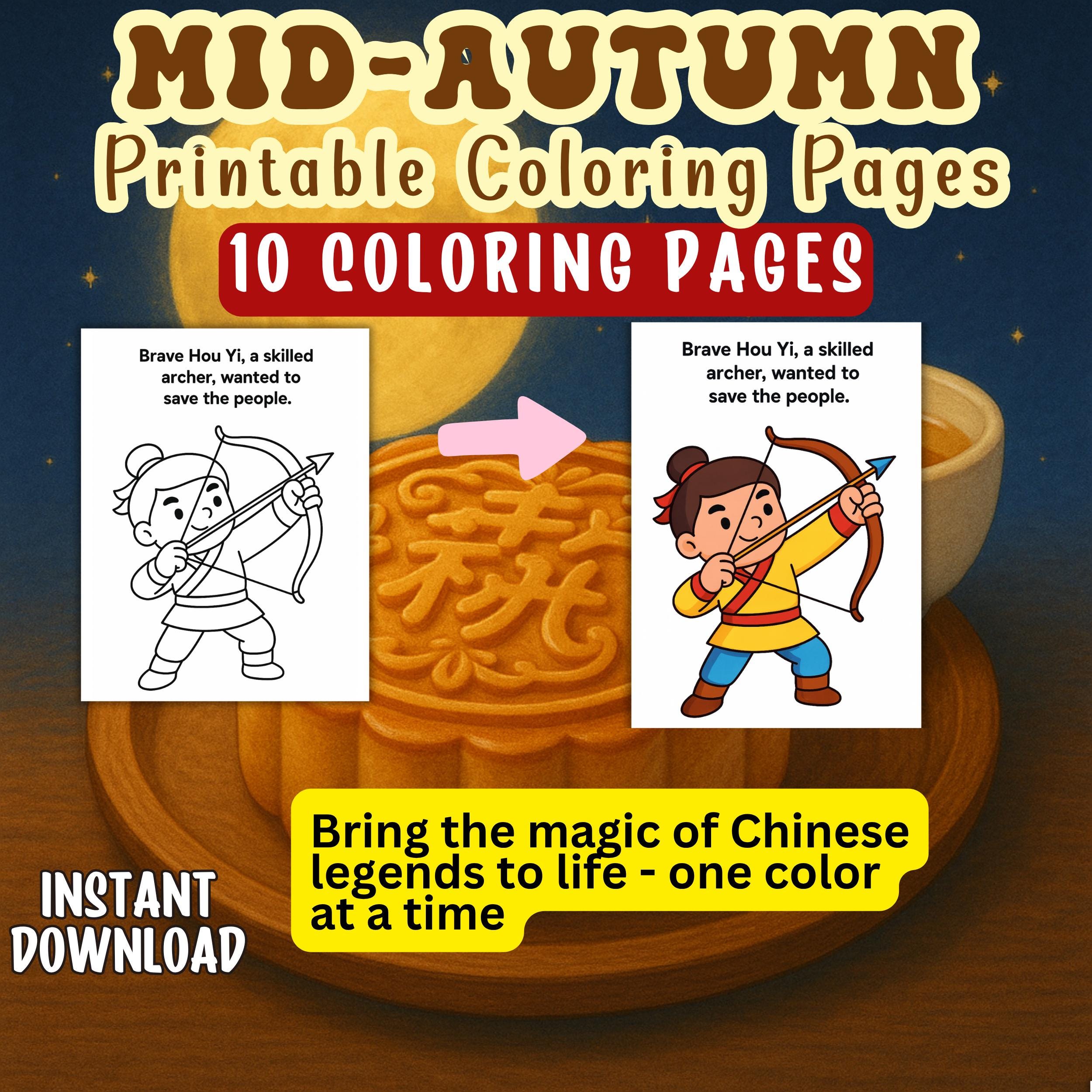Mid-autumn Festival Story Coloring Book – Hou Yi Legend, Kids Printable  Activity, Chinese Folktale, Moon Festival, Cultural Education - Etsy Israel, image size:2500x2500