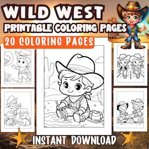 Wild West Coloring Pages, Printable Cowboy Colouring Sheets, Kids Coloring Activities Download, Digital Download, Rodeo, Cowgirl, Western