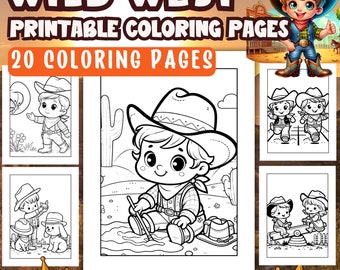 Wild West Coloring Pages, Printable Cowboy Colouring Sheets, Kids Coloring Activities Download, Digital Download, Rodeo, Cowgirl, Western