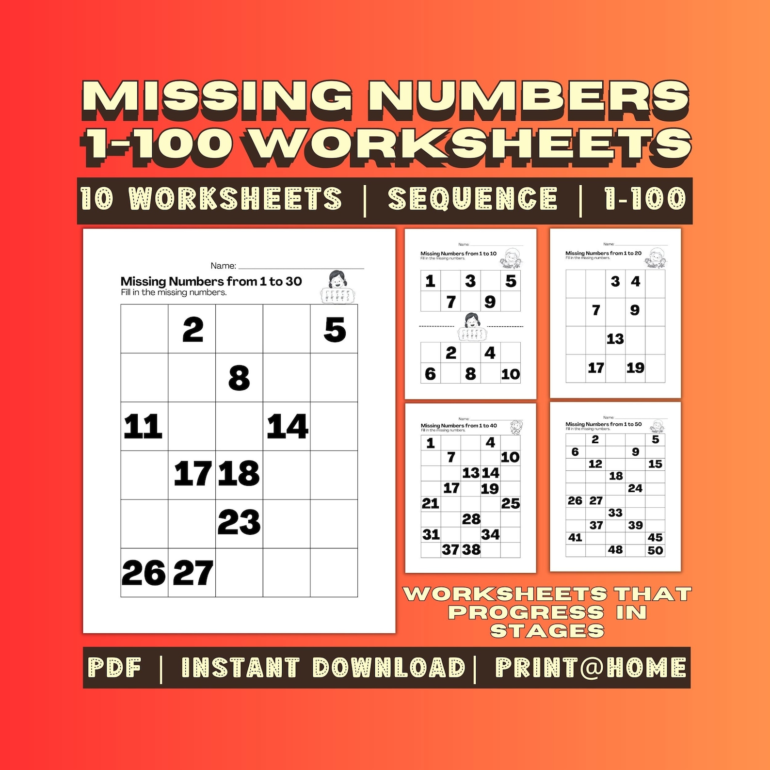 10 Printable Missing Numbers Worksheets, Missing Numbers Practice ...