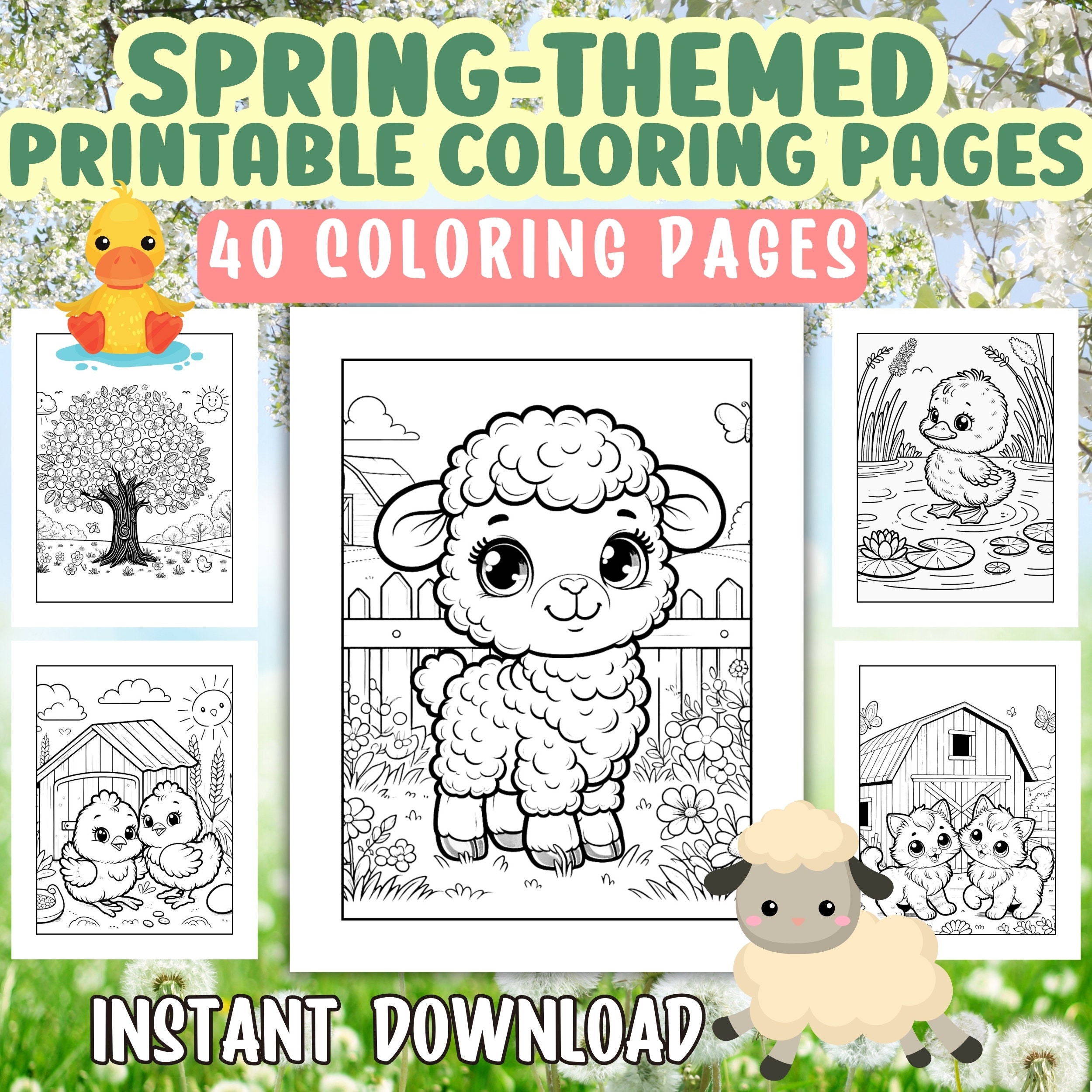 40 Spring Themed Coloring Pages, Spring PDF, Spring Printable, Spring ...