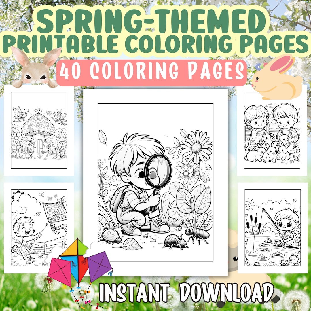 40 Spring Themed Coloring Pages, Spring PDF, Spring Printable, Spring ...