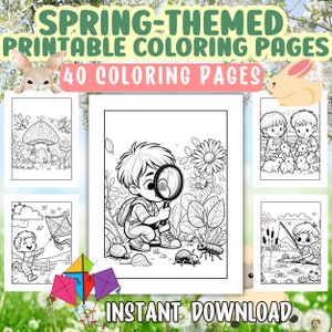 40 Spring Themed Coloring Pages, Spring PDF, Spring Printable, Spring Coloring Sheets, Kids Spring Colouring Pages, Spring Activity Coloring