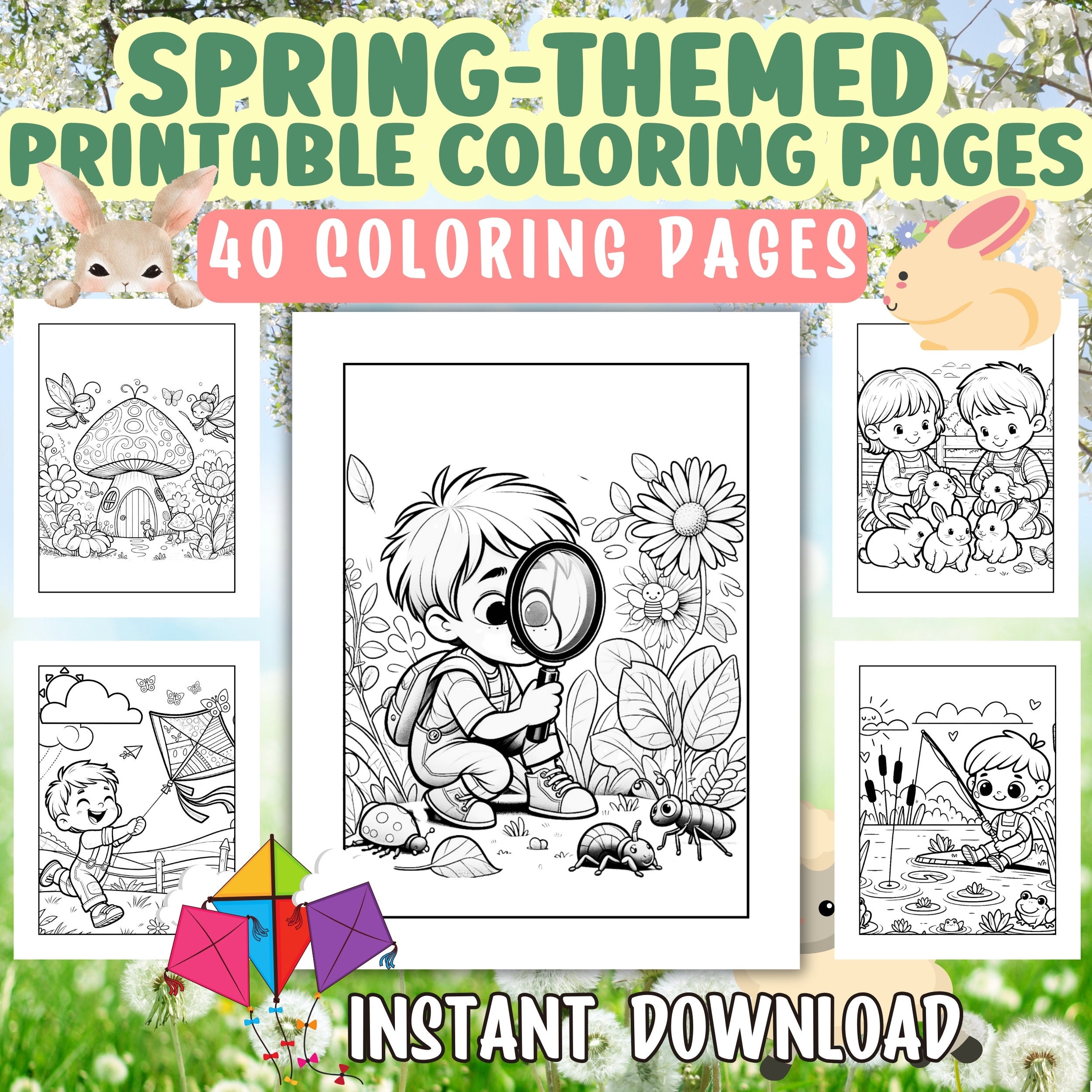 40 Spring Themed Coloring Pages, Spring PDF, Spring Printable, Spring Coloring Sheets, Kids Spring Colouring Pages, Spring Activity Coloring
