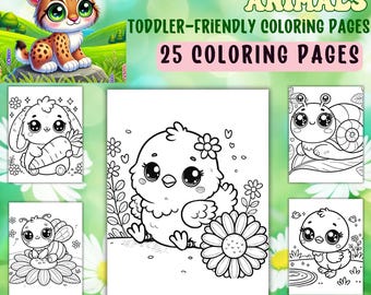 25 adorables animales primaverales, páginas para colorear aptas para niños pequeños, lindos archivos PDF imprimibles, hojas para colorear con temas de primavera, actividades de primavera para niños