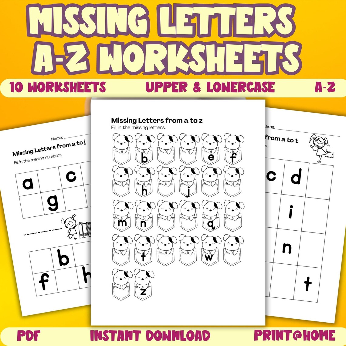 10 Printable Missing Letters Worksheets, Uppercase & Lowercase Letters