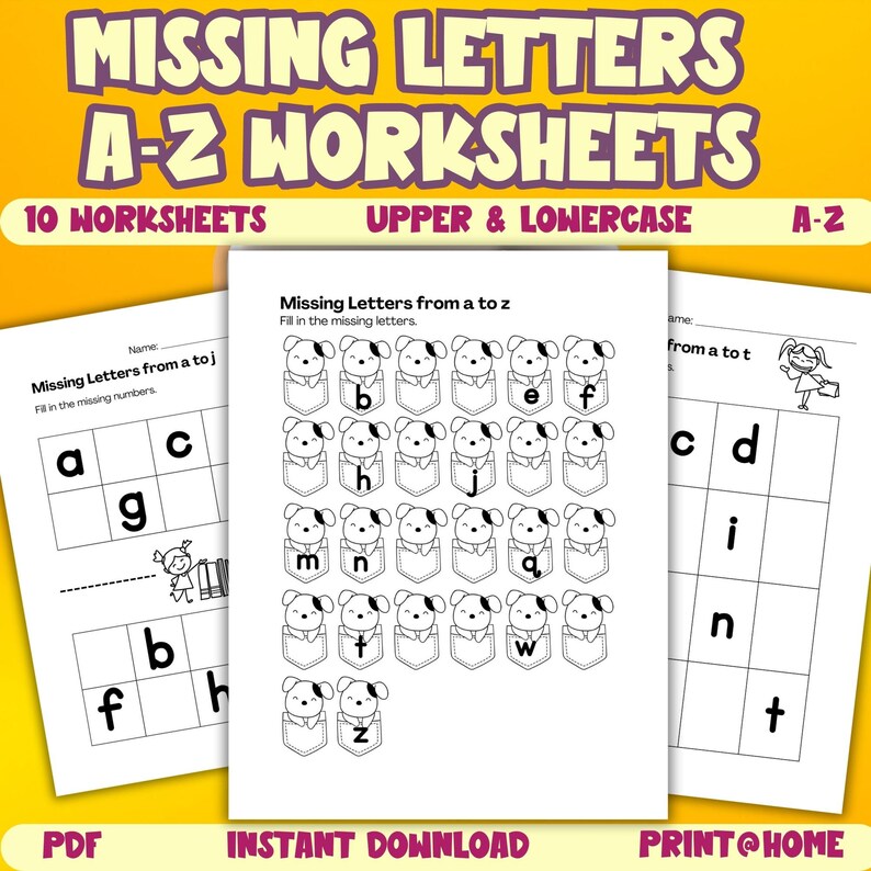 10 Printable Missing Letters Worksheets, Uppercase & Lowercase Letters