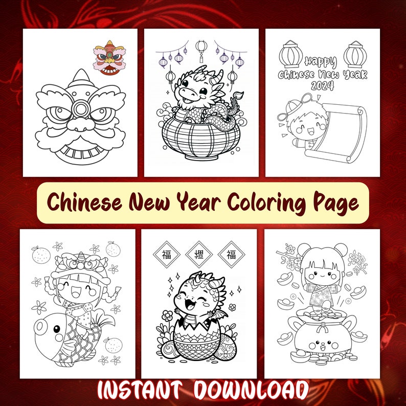 Chinese New Year Coloring Pages, 2024 Year of the Dragon Coloring