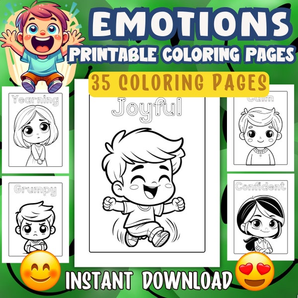 Emotions Coloring Pages, Feelings, Facials Printable Coloring Pages, Kids Coloring Activities Download, Digital Download, Colouring Sheets