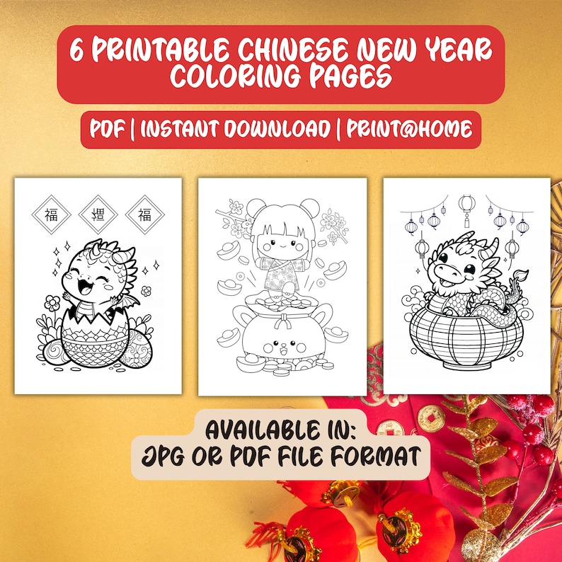 Chinese New Year Coloring Pages, 2024 Year of the Dragon Coloring