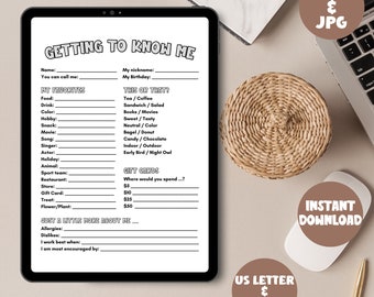 Getting to Know You Printable, Coworker Questionnaire, All About Me Survey, Employee Favorites List, Welcome Team Survey, Know My Team