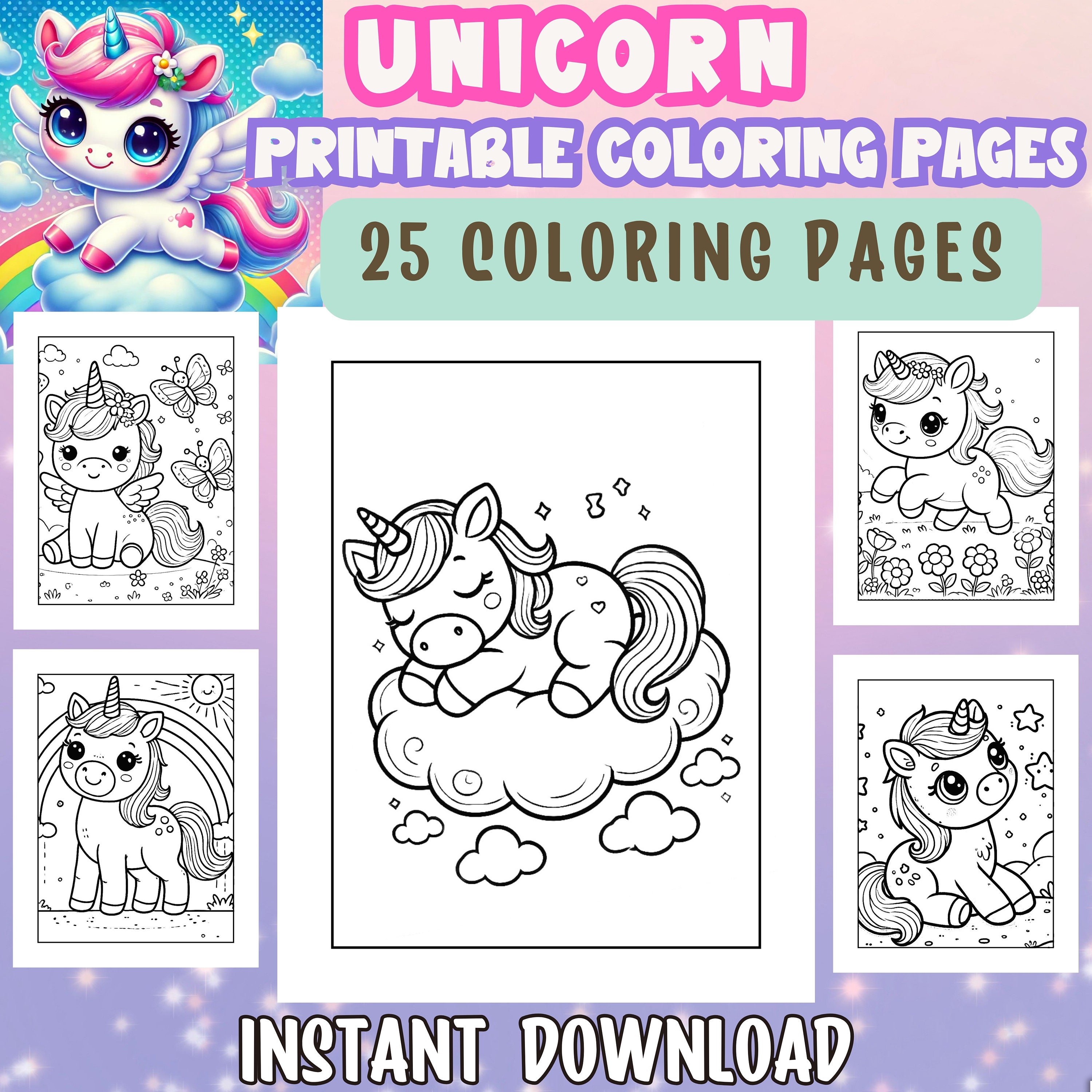 Unicorn coloring pages, Unicorn Printable Coloring Pages, Kids Coloring Activities Download, Digital Download, Girls Colouring Sheets