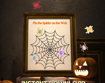 Pin the Spider on the Web, Fun Halloween Party Game, Instant Download, Printable Halloween Party Game for Kids & Families, Cute Printable