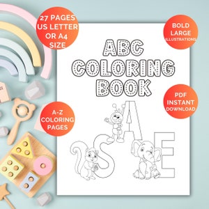 27 planilhas de livros para colorir ABC para impressão, Montessori, pré-escola, páginas para colorir para crianças, pré-escola, jardim de infância, creche Currículo pré-escolar