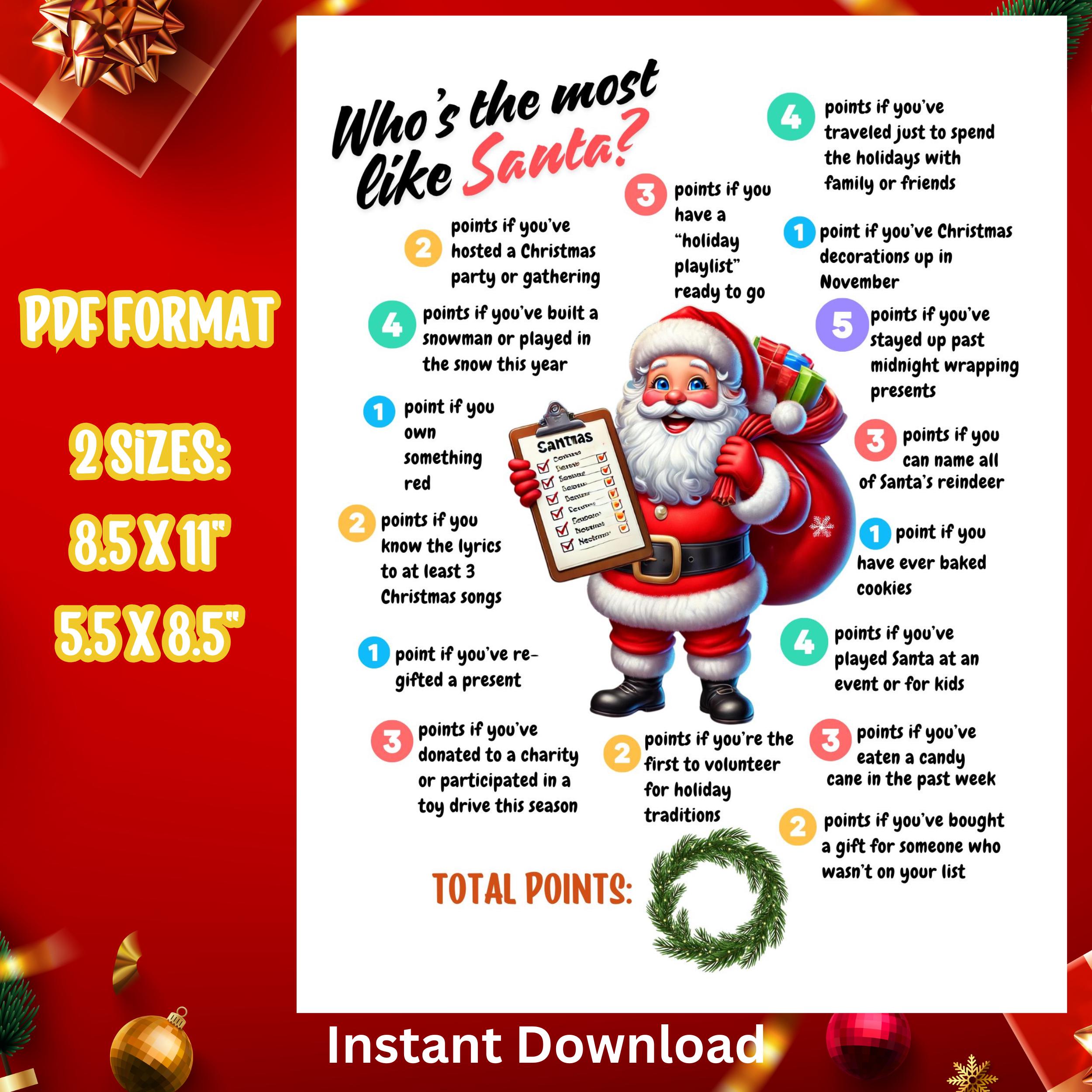 Who is Most Like Santa? Printable Christmas Game, Family Christmas Game