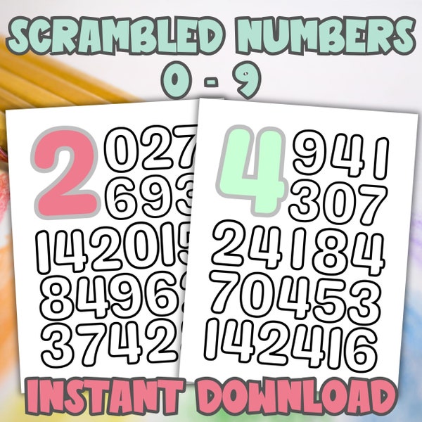 Scrambled Numbers, Learning Numbers 0-9 Activity Coloring Page, Jumbo Number Coloring Worksheet 0 - 9, Printable Big Bold Numbers, preschool