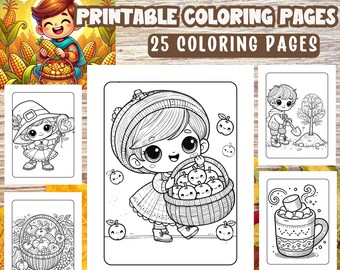 Whimsical Thanksgiving Coloring Book for Kids, 25 Fun & Adorable Designs, Printable Thanksgiving Coloring Pages, Kids Colouring Activities
