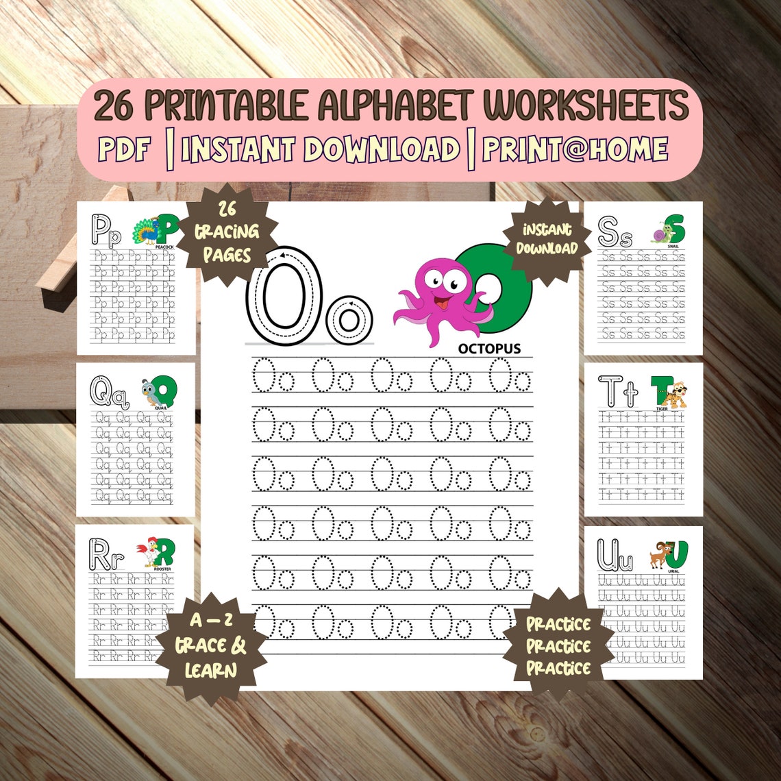 26 Alphabet Worksheets Handwriting Practice ABC Trace & Write Preschool ...