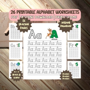 26 Alphabet Worksheets| Handwriting Practice| ABC Trace & Write| Preschool Tracing Pages| Dotted Alphabet| A-Z Letter Tracing| Printable