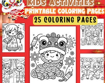 Chinese New Year Kids Activities Printable Coloring Pages, Chinese New Year Printable, Lunar New Year, Colouring Sheets, Party Activities