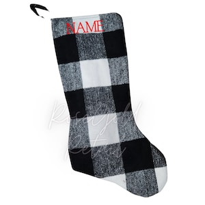 Black and White Plaid Stocking, Personalized Stocking, Custom Name Stocking, Buffalo Plaid Stocking