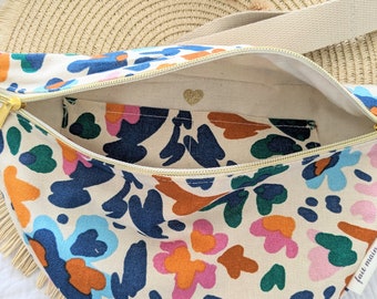 Sac banane en toile de coton fleuri avec double poche intérieur et double ouverture