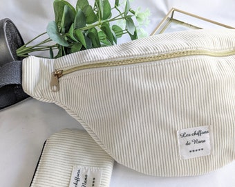 Sac banane en velours côtelé beige clair