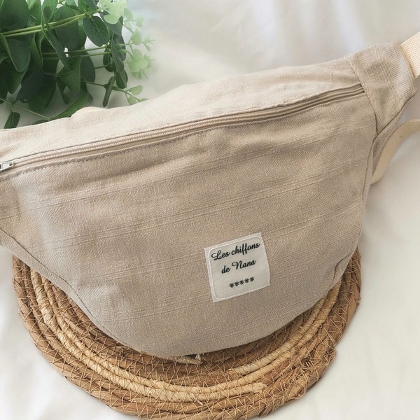 Sac banane beige et doublure fleurie, sacoche banane beige