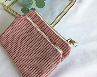Portefeuille long en cuir rose aquarelle avec fermeture éclair Motif
