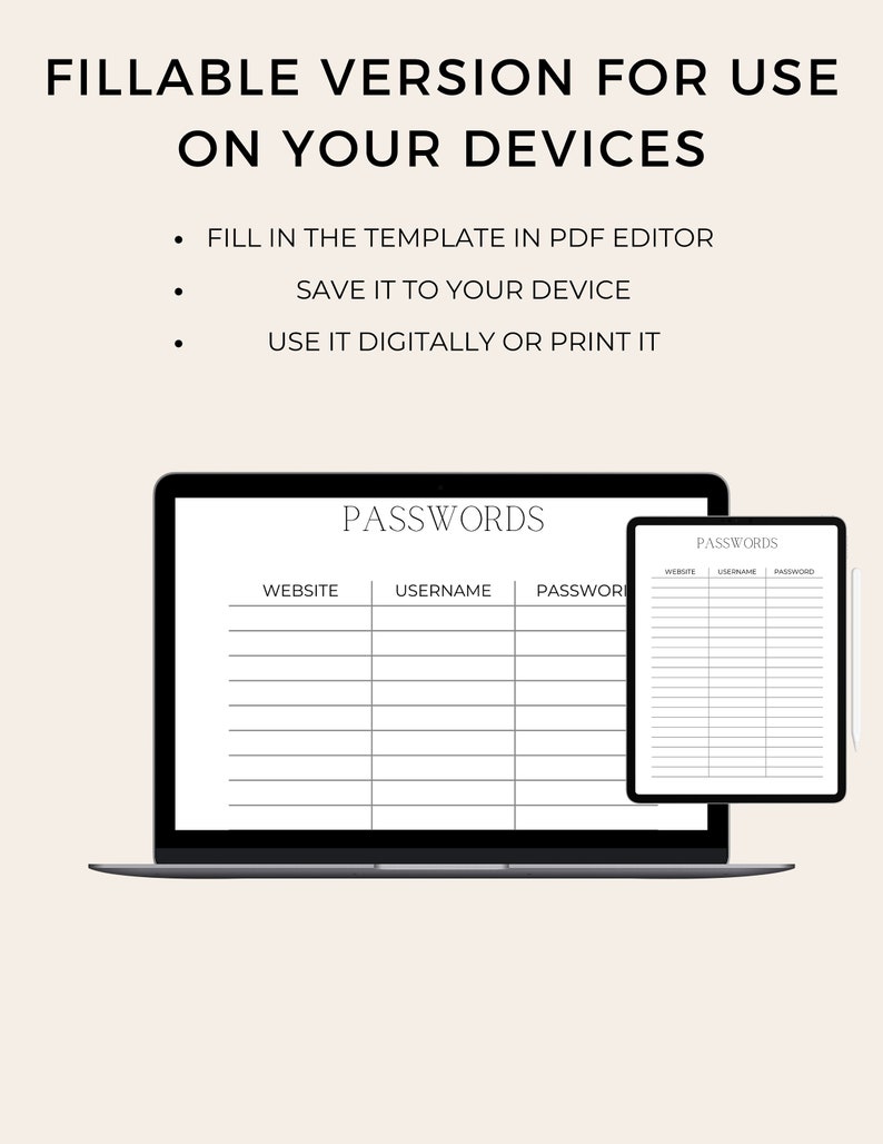Password Tracker, Printable and Fillable, Password Keeper, Password ...