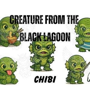 Chibi Creature from the Black Lagoon PNG Bundle: Retro Horror Sublimation (Digital Download)