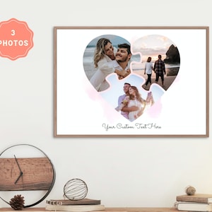 Love Heart Valentines Day Puzzle Photo Collage, Heart Collage Gift, Anniversary Gift, Wedding Gift, Personalized Heart Shaped Photo Puzzle