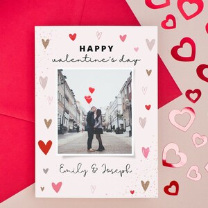 Valentinstag Kartenvorlage, druckbare Valentinstag Fotokarte, Vorlagen für Fotografen, bearbeitbare rosa Aquarell Herzen Karte