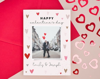 Valentines Day Card Template, Printable Valentines Day Photo Card, Templates For Photographers, Editable Pink Watercolor Hearts Card