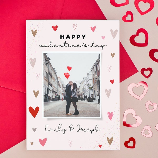 Valentines Day Card Template, Printable Valentines Day Photo Card, Templates For Photographers, Editable Pink Watercolor Hearts Card