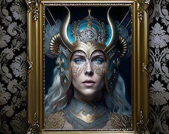 Brunhild, norse mythology valkyrie, shieldmaiden goddess art print, nordic viking goddess poster wall decor